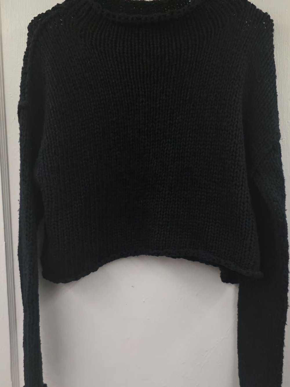 Free People Black Chunky Knit Cropped Sweater M